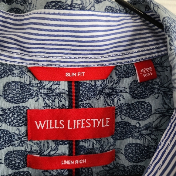Wills Lifestyle Mens Linen Rich Pineapple Button Down 16 1/2 Slimfit - Picture 3 of 9